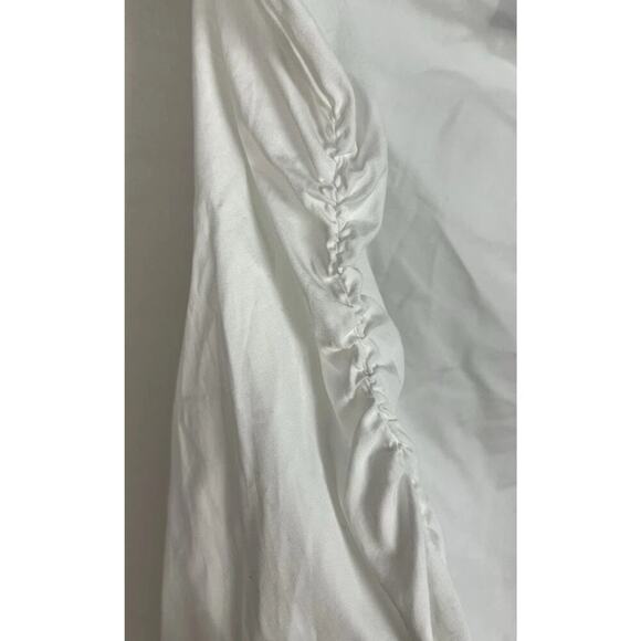 Halogen Poplin One Shoulder Top Long Sleeve Ruched White Shirt Size L Cotton - Picture 3 of 9